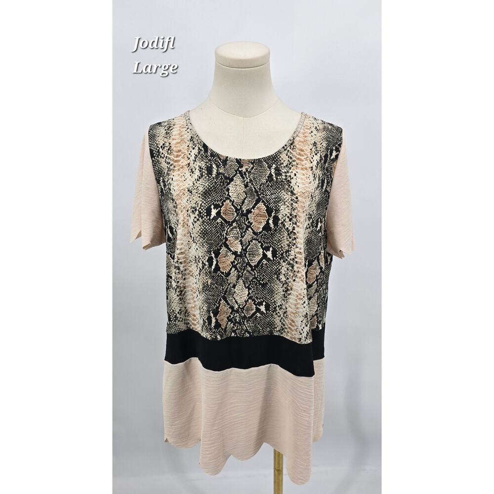 Jodifl Neutral Glam Mob Wife Aesthetic Snake Print Colorblock Top Large